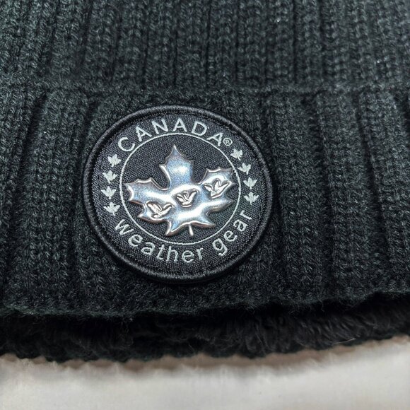 Canada Weather Gear Black Heavyweight Knit Plush Lined Cuffed Beanie Cap Hat - Picture 2 of 5